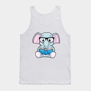 Elephant as Nerd with Glasses & Book Tank Top